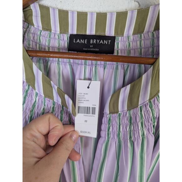 NWT Lane Bryant Striped Midi Dress Womens 22 Purple Green Balloon Sleeve Coastal - Picture 4 of 7
